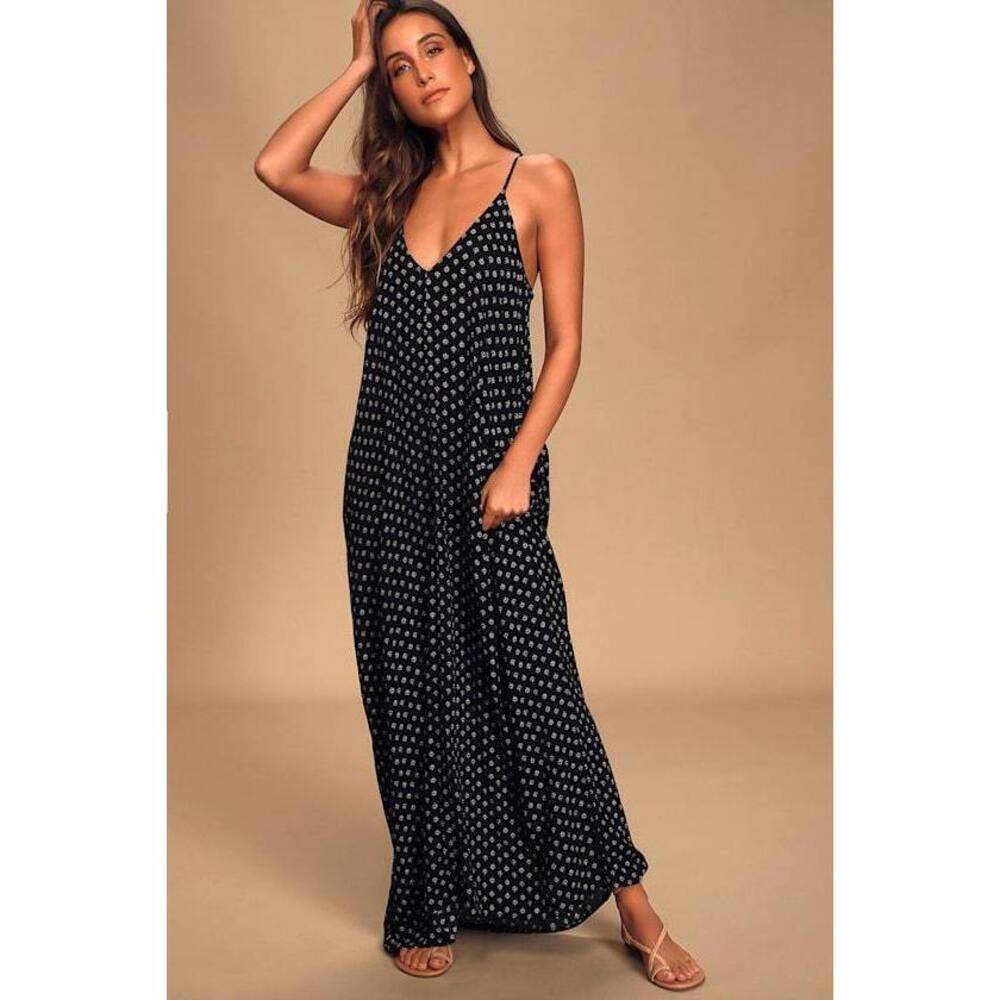 Lulus Yours Tule Black Floral Print Maxi Dress - Size S/M